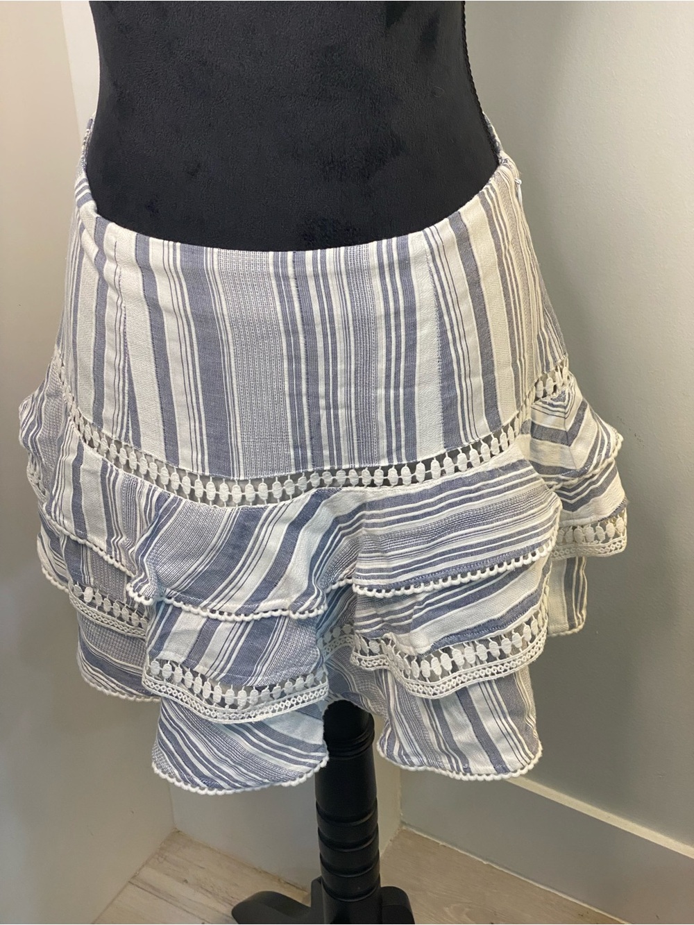 Red Carter Blue & White Striped Crochet-Trim Ruffle Skort